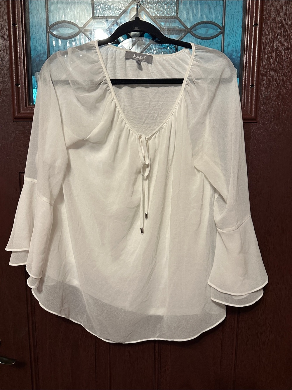 Marled White Sheer Tie-Front Boho Blouse